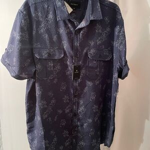 Men’s New Navy Blue Button Down Print Shirt with half Sleeves